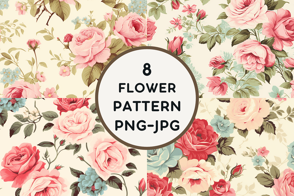Vintage Flower Pattern PNG-JPG, a Pattern Graphic by Milano Creative (Photo 1 of 3)