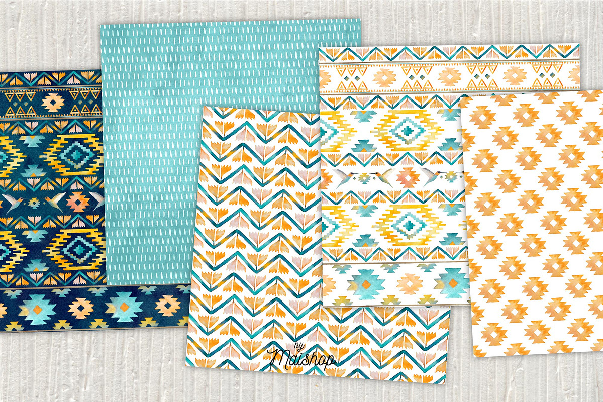 Digital Paper Watercolor Navajo 02, a Pattern Graphic by Maishop ...