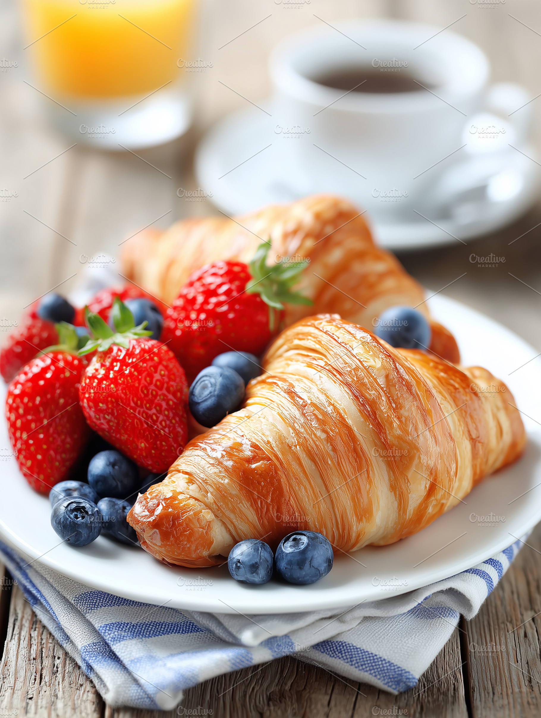 Fresh croissants served with berries, a Food & Drink Photo by MistyDay