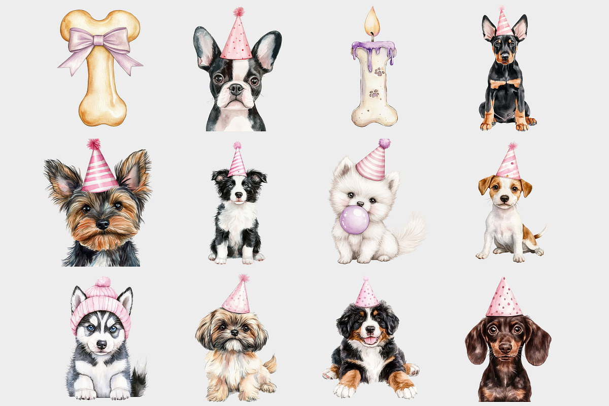 Watercolor Puppy Birthday Clipart, a Seasonal Illustration by Design Market (Photo 2 of 5)