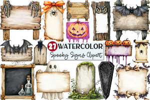 Halloween Spooky Signs Clipart, an Illustration by Rose Art