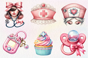 Watercolor Coquette Nurse Clipart, an Illustration by CreationArt (Thumbnail 2 of 5)