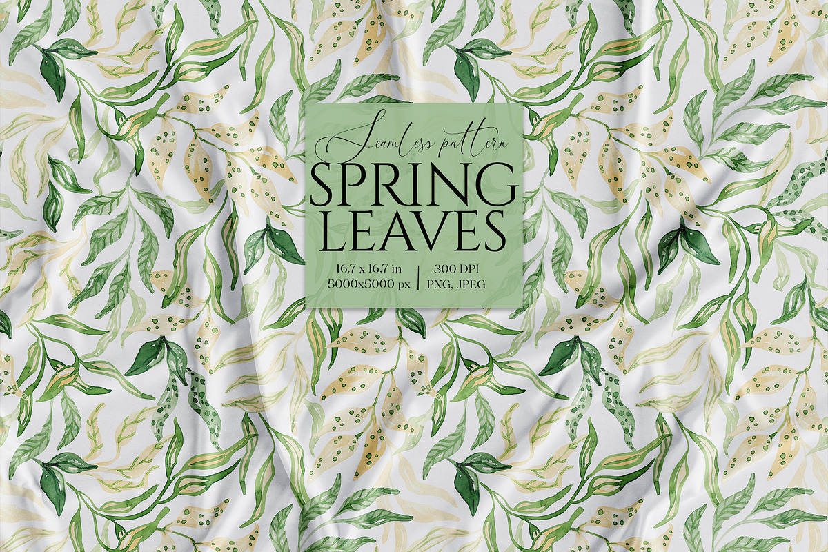 Watercolor Spring Foliage Pattern, a Pattern Graphic by SirenaArt (Photo 1 of 15)