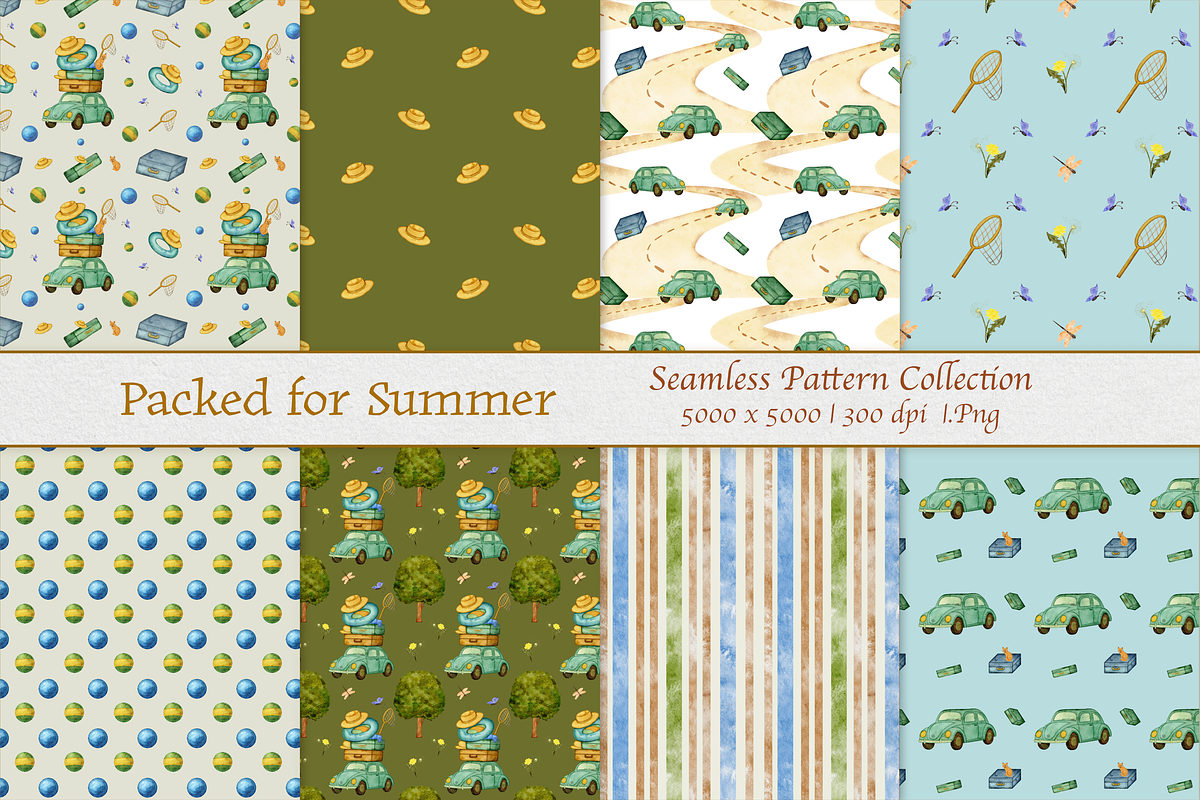 Packed for Summer Watercolor Set, a Pattern Graphic by Aurella Art (Photo 2 of 10)