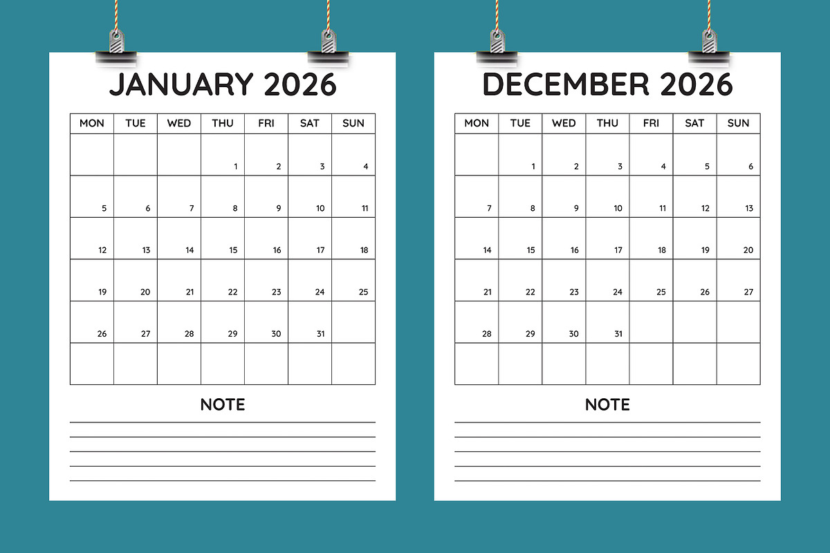 8.5x11 inch Minimalist 2026 Calendar, a Stationery Template by Sofir Nayeem