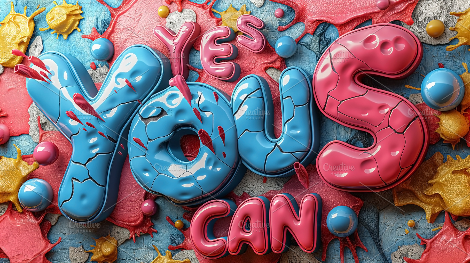 A vibrant and playful 3D text design featuring the phrase 'YES YOU CAN' in brig, a Background Photo by ImageMir