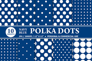 10 Navy & White Polka Dot Papers