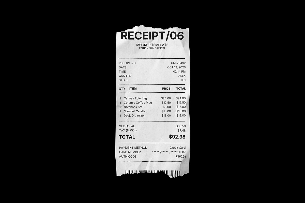 6-in-1 Branding Receipt Mockup Kit, a Pens & Pencil Mockup by Prapti Design (Photo 6 of 7)