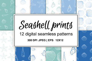 Seashell Seamless Pattern Set