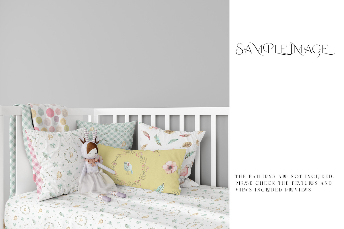 Baby Crib Duvet & Pillows Mockup, a Household Mockup by mock-ups (Photo 8 of 13)
