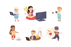 Cute Boy and Girl Using Gadget and, a Person Illustration by TopVectors