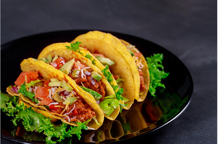 Mexican tacos with vegetables, a Food & Drink Photo by Ungvar Studio
