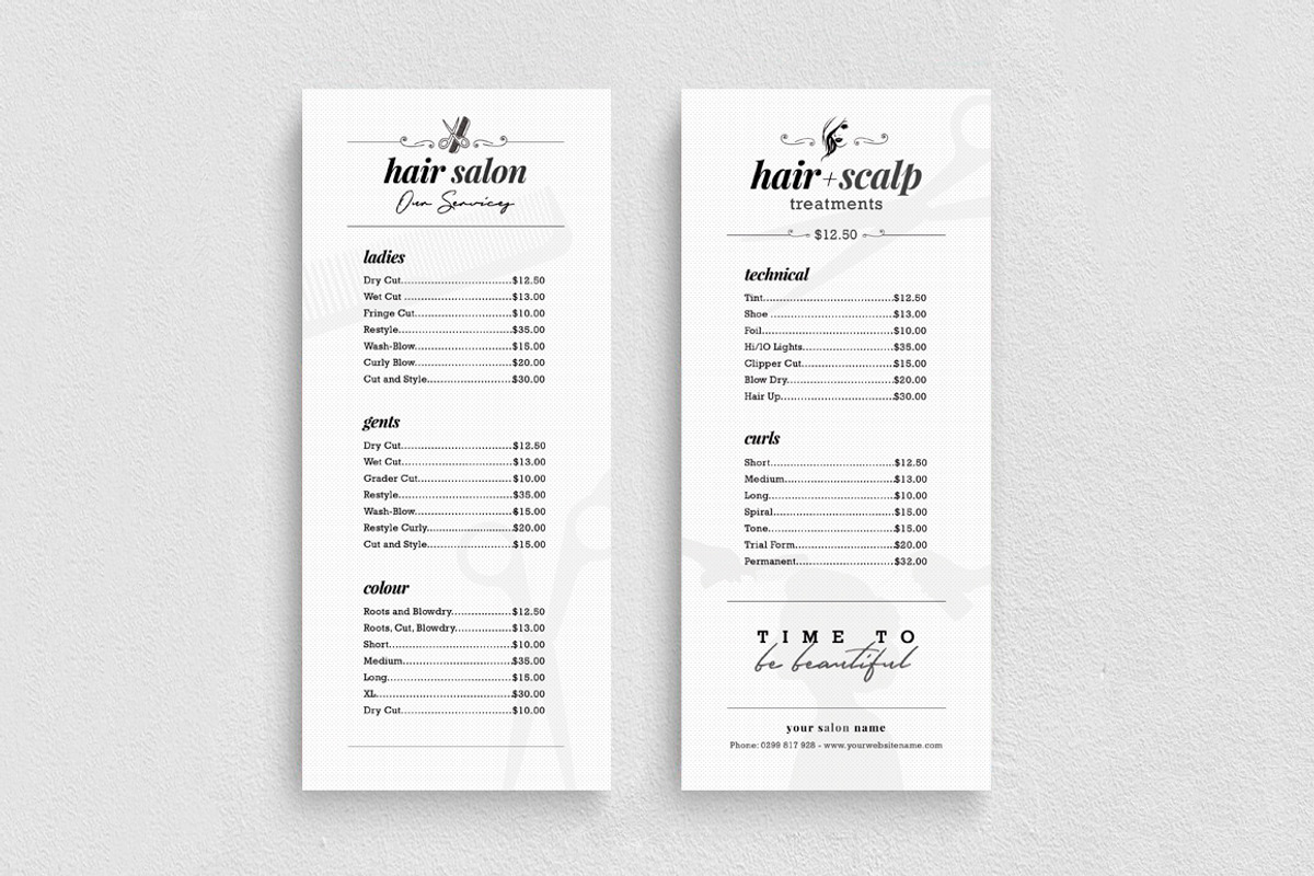 Hair Salon Price List Template, a Flyer Template by Touringxx