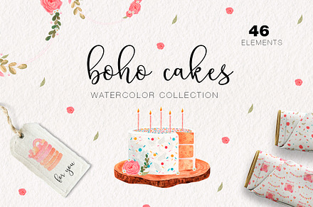 Boho Cakes Watercolor Set