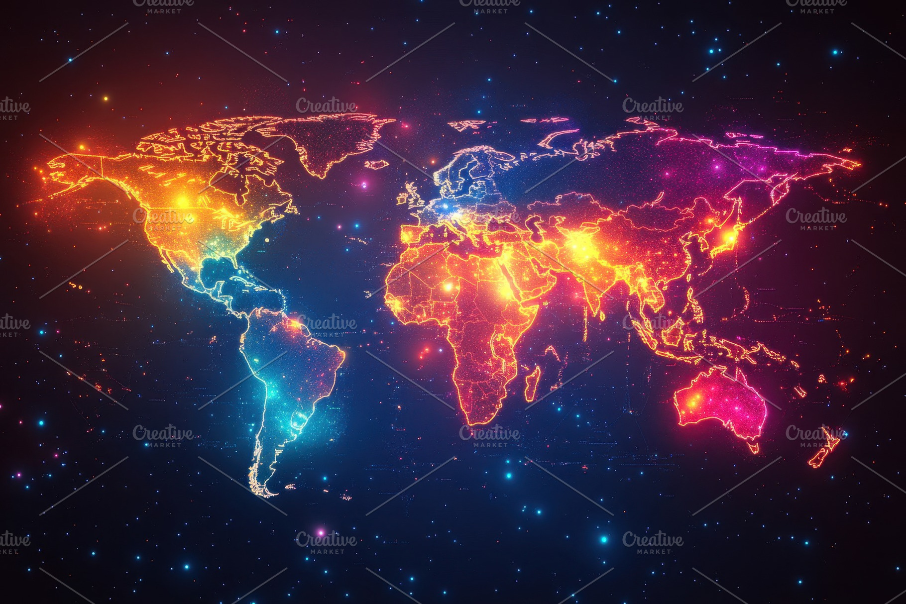 Colorful map of the world showcasing, a Photo by Tanuart