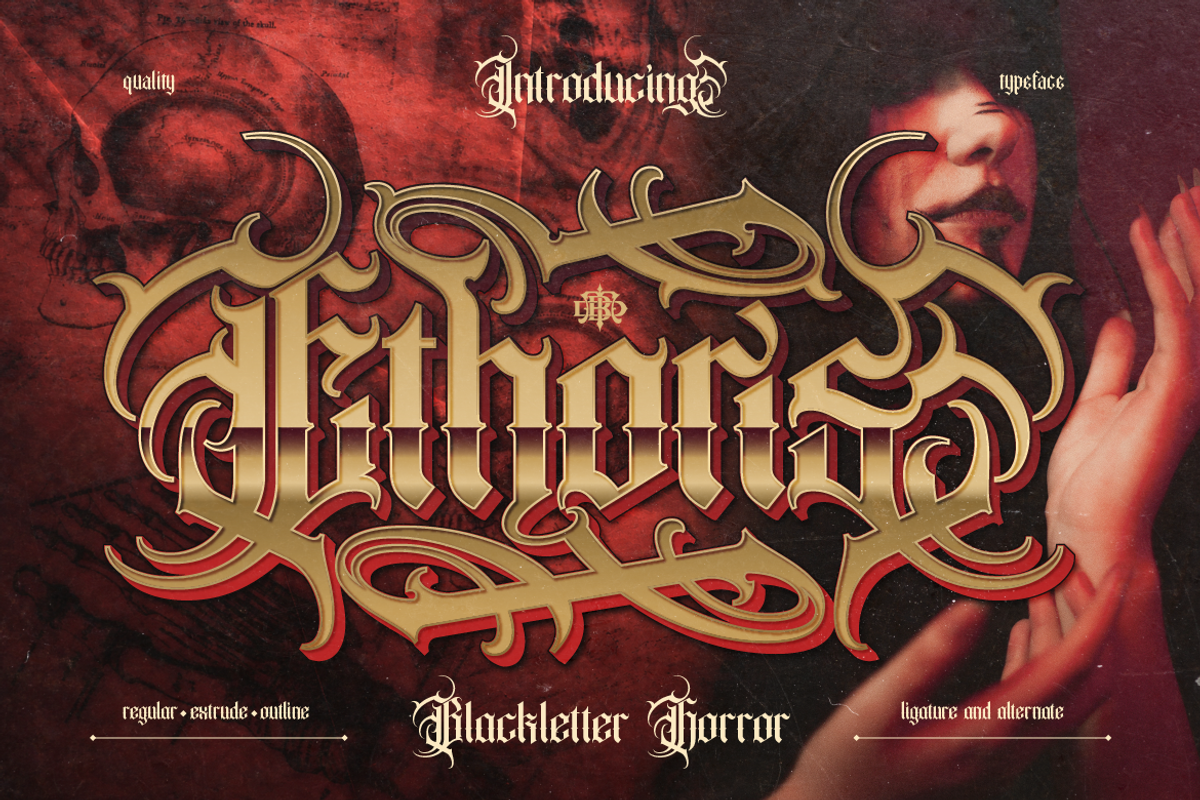 Ethoris - Blackletter Horror, a Blackletter Font by Burntilldead (Photo 1 of 12)