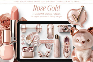 Rose Gold Realistic PNG Objects