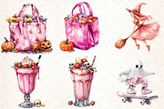 Pink Retro Halloween Clipart Bundle, an Illustration by DreamCafeArt (Thumbnail 3 of 7)