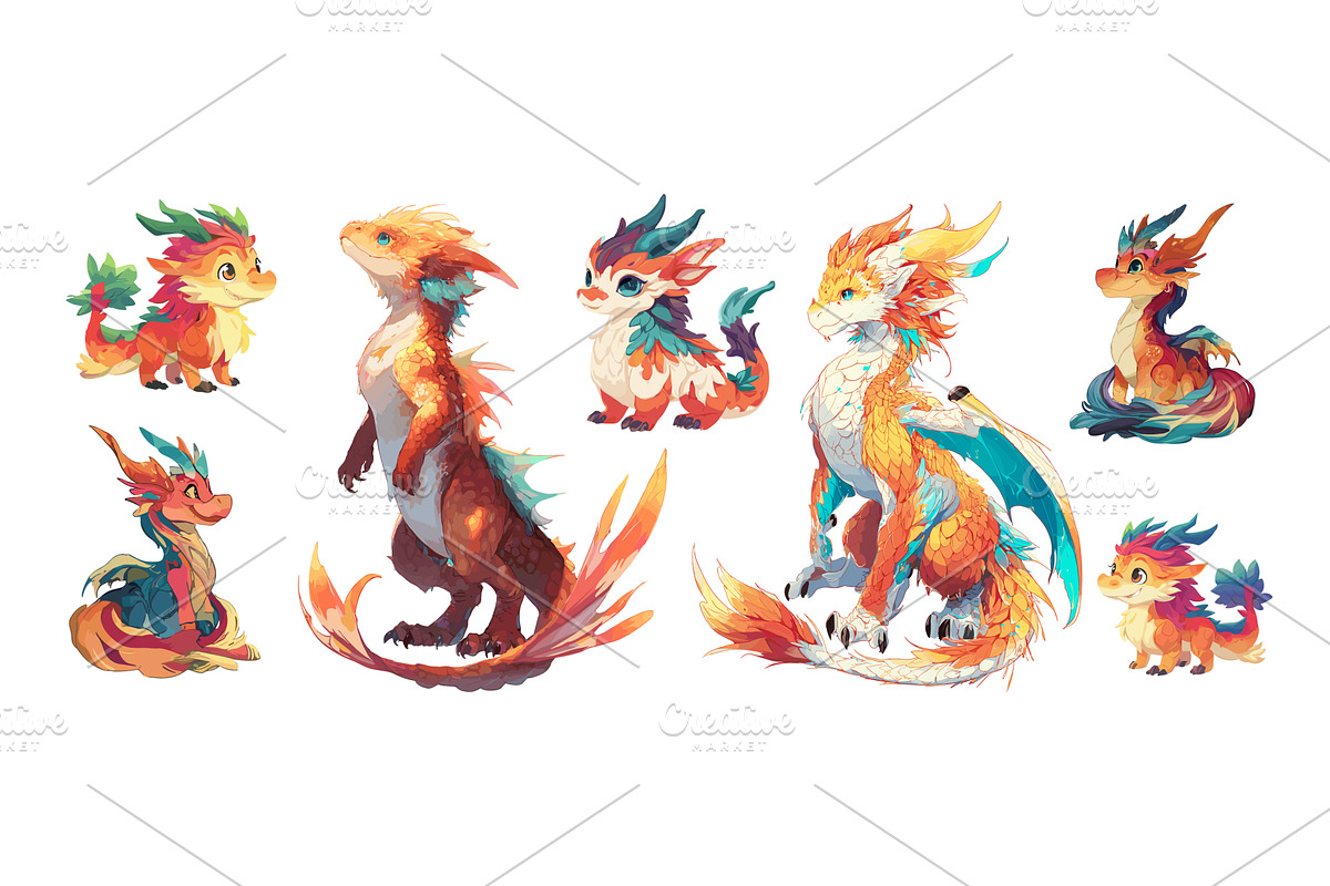 Dragon baby cartoon vector set, an Animal Illustration by Onyx