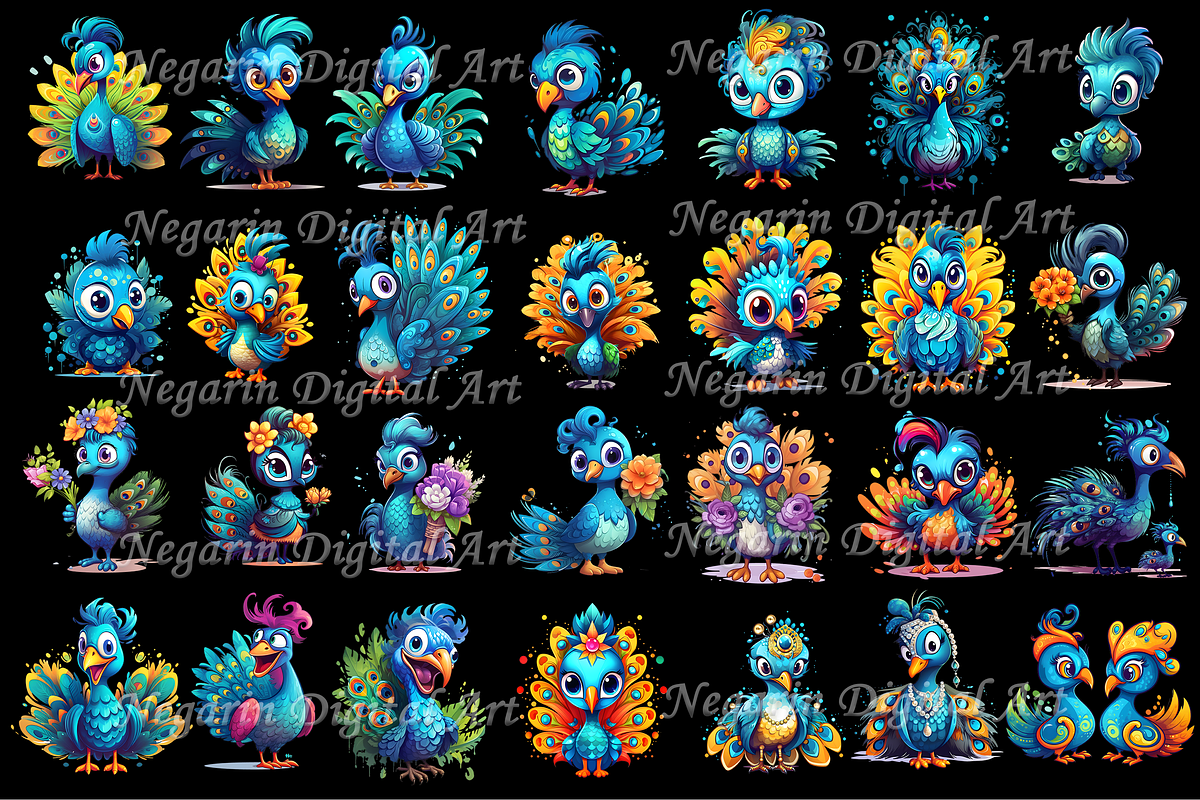 Watercolor Cute Peacock Clipart, an Object Graphic by Negarin Digital Art (Photo 4 of 11)
