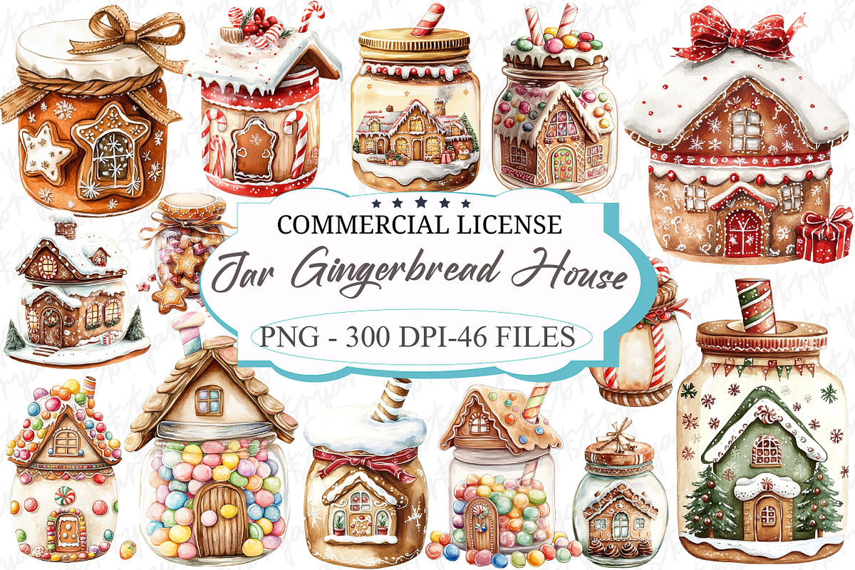 Christmas Jar Gingerbread House Clip, an Illustration by designcity5 (Photo 1 of 5)