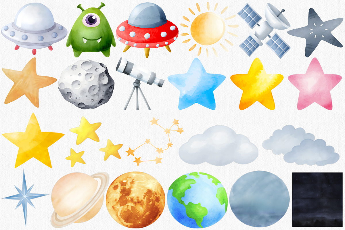 Watercolor Space Clipart, Galaxy PNG, an Illustration by CropUp Creative (Photo 3 of 6)