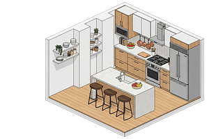 kitchen interior 3D illustration, an Object Illustration by Nurlan's shop