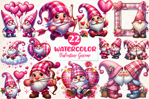 Pink Valentine Gnome in Love Bundle, an Illustration by CreationArt