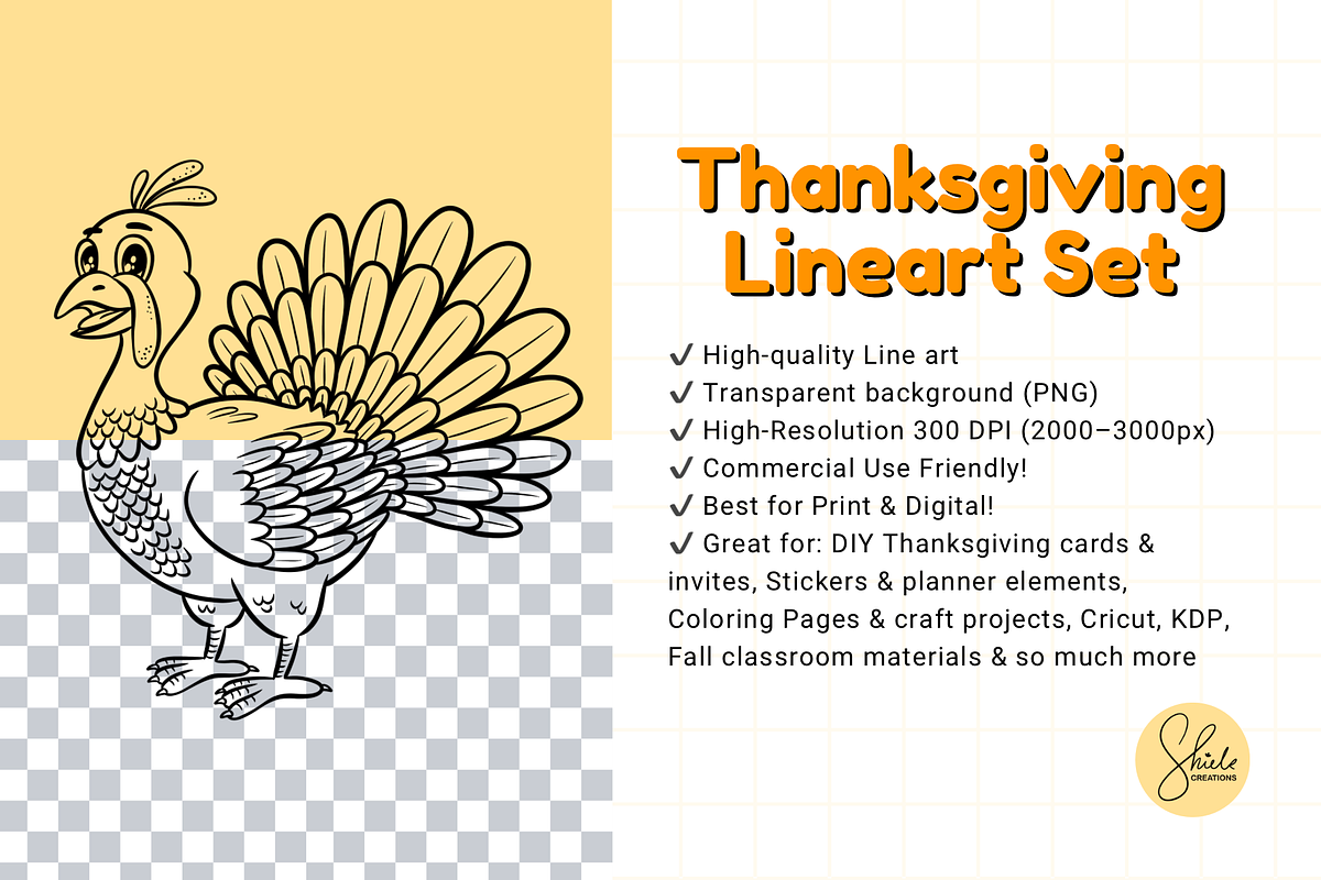 Thanksgiving Line Art Clipart Set, a Seasonal Illustration by shielscreations (Photo 4 of 4)