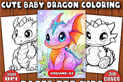 Cute Baby Dragon Coloring Pages -V2, an Animal Illustration by BrandlyTemplate (Thumbnail 1 of 4)