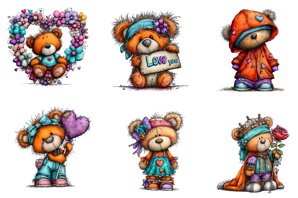 whimsical valentine teddy bear clipa, an Illustration by CreationArt (Photo 4 of 5)