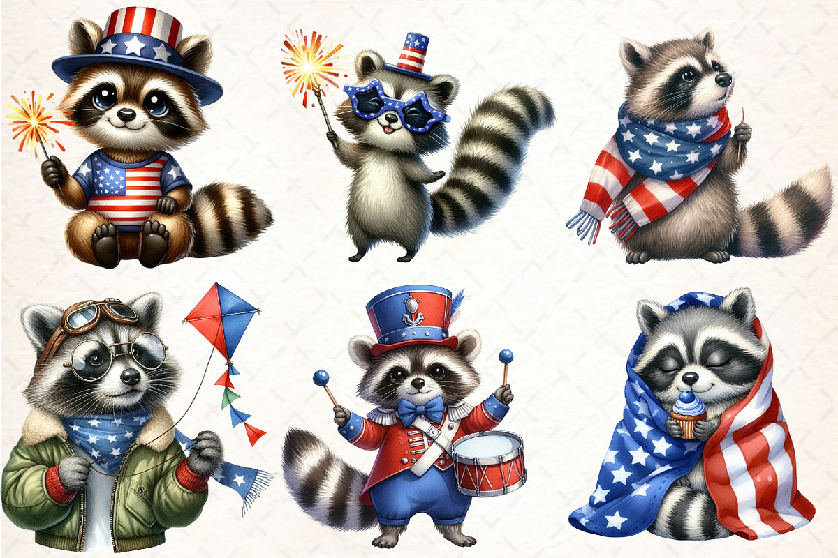 Cartoonish Patriotic Raccoon Clipart, an Illustration by DreamCafeArt (Photo 2 of 5)