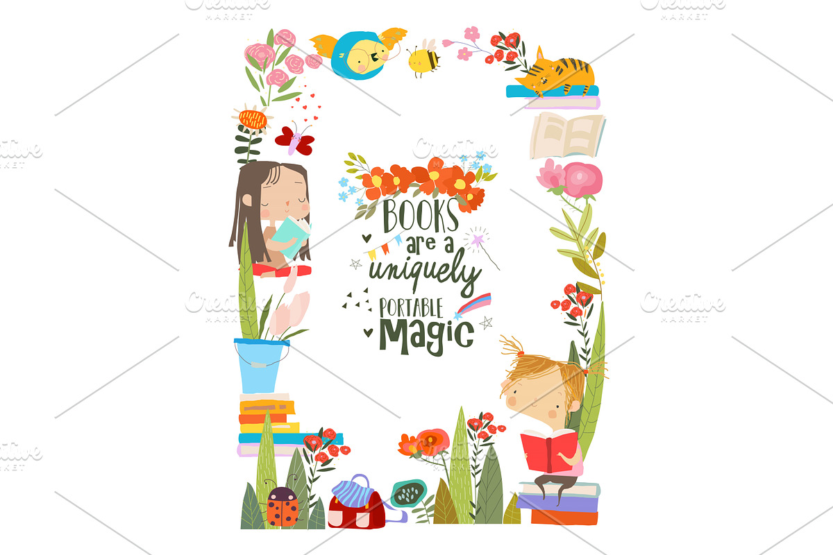Cute Floral Frame Composed of Kids, an Education Illustration by Maria Starus