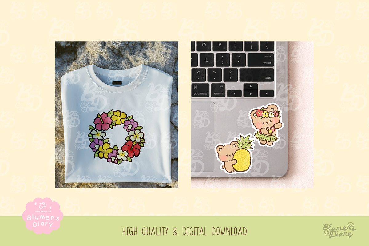 Aloha Hawaii Bear Clipart Collection, an Animal Illustration by Blumensdiary (Photo 5 of 6)