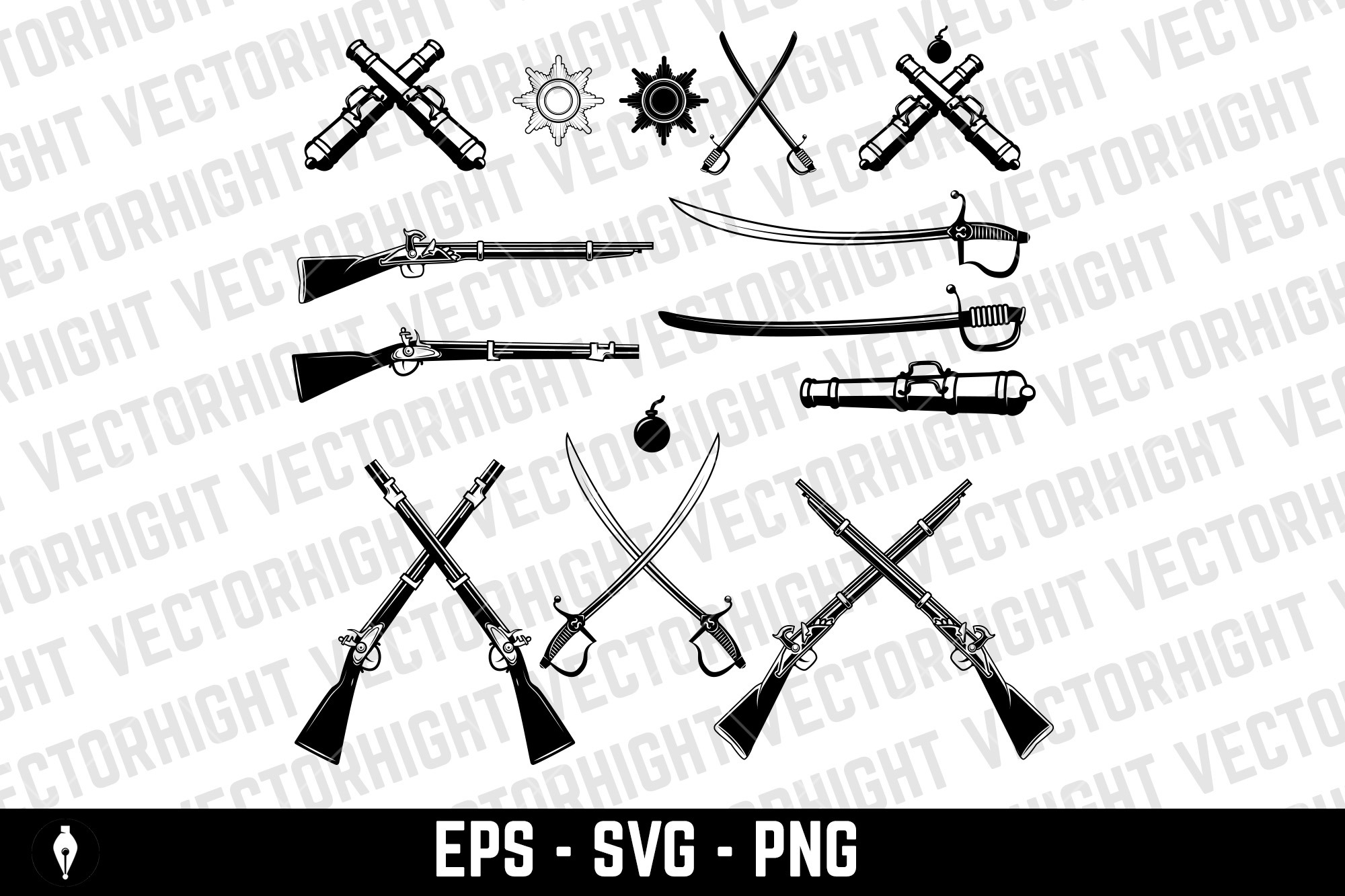 antique firearms and swords SVG, an Object Graphic by Vectorhight