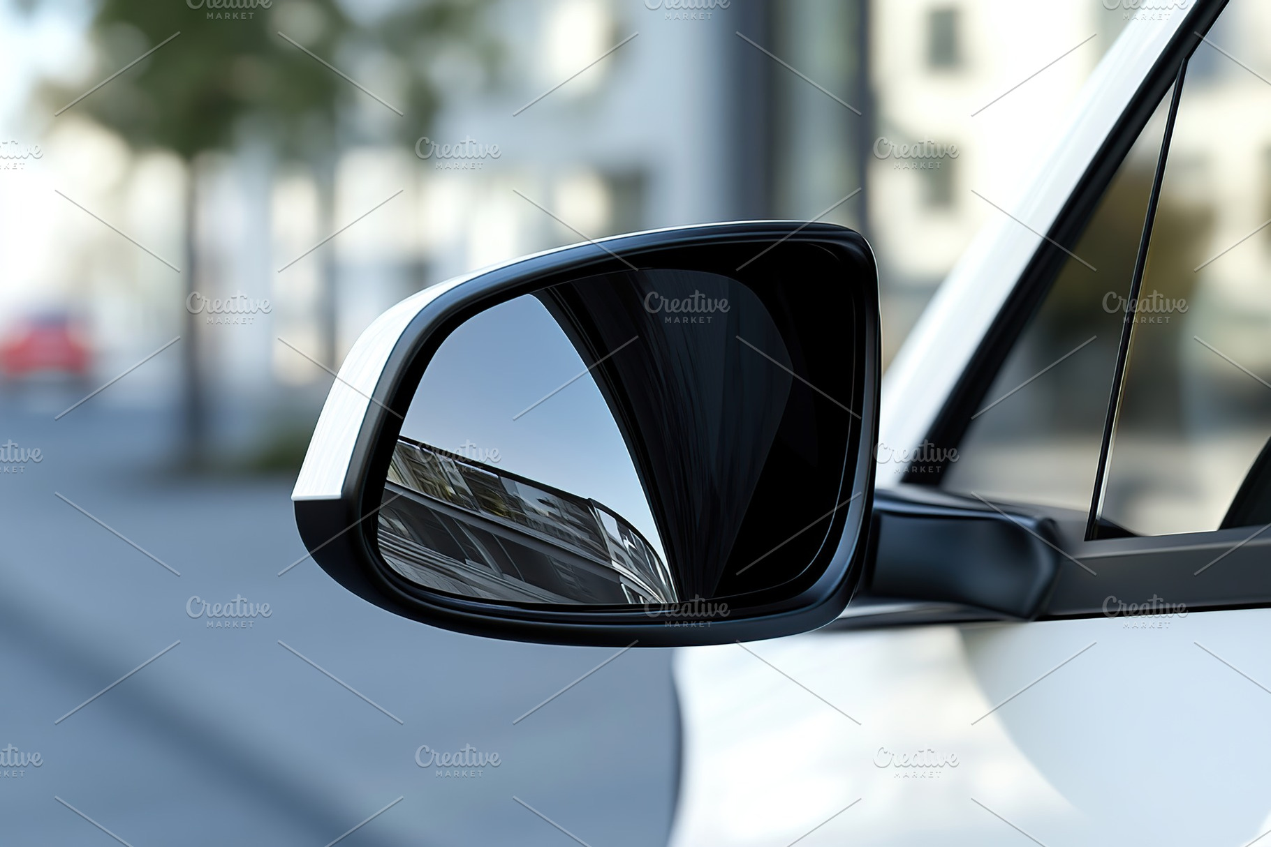 White rear view mirror of electric car, a Transportation Photo by AlyaAnd