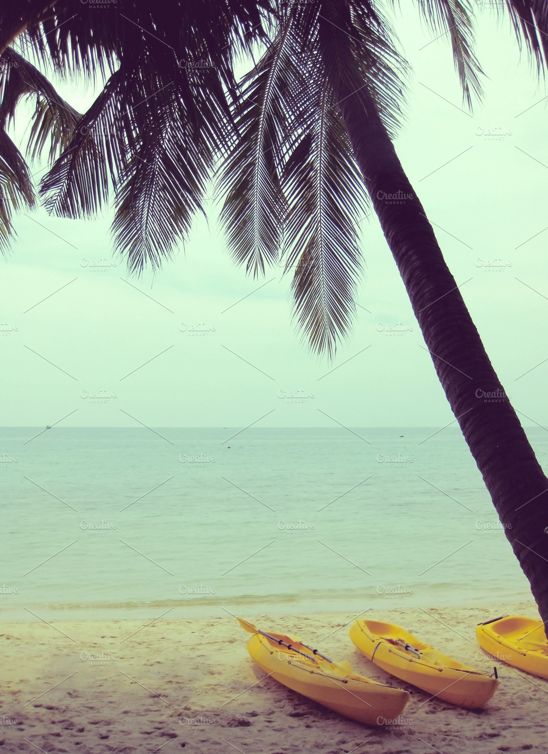 Yellow Kayaks On The Beach