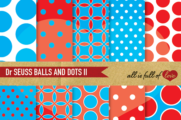 Dr Seuss Digital Paper Blue Red preview 2
