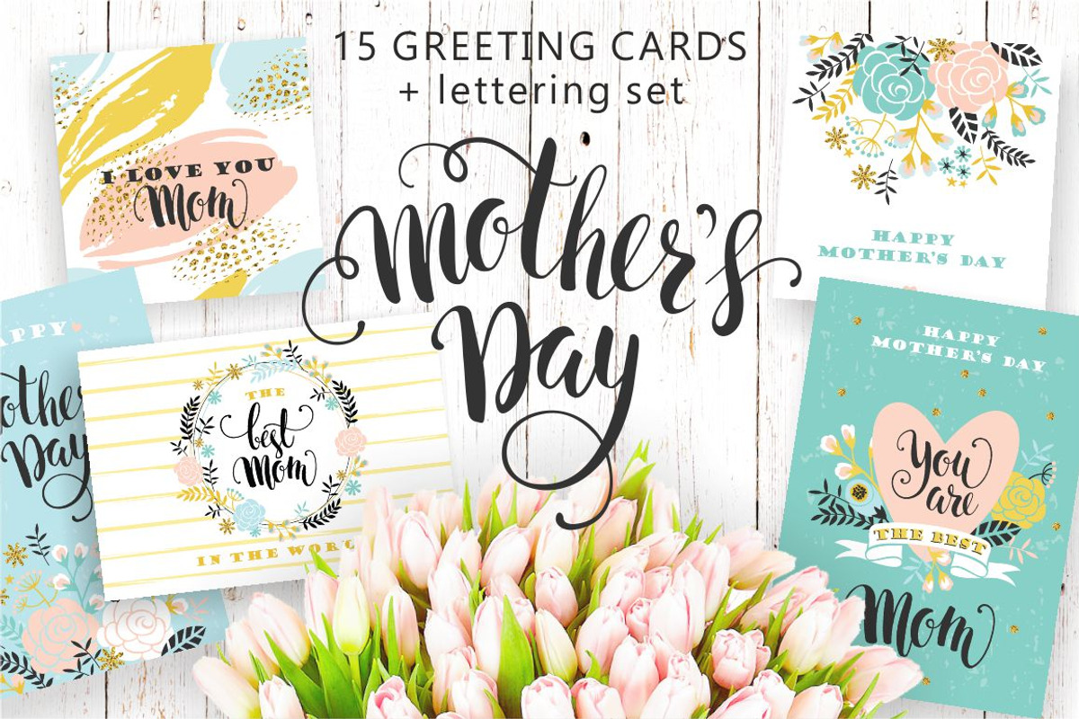 15 greeting cards for Mother's Day, a Card Template by Nadia Grapes (Photo 1 of 6)