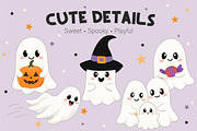 Cute Halloween Ghost Clipart Set, a Seasonal Illustration by OREHOVKA (Thumbnail 3 of 5)