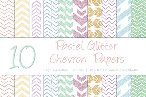 Spring Pastel Chevron Glitter Papers