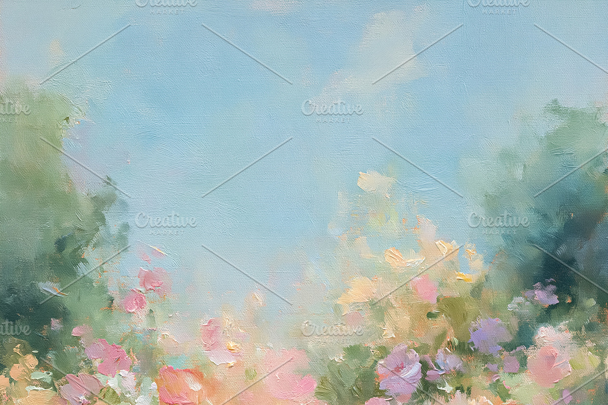 Impressionist floral garden oil painting capturing springtime bloom with soft p, an Illustration by Studio ANNA