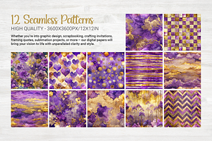 Purple And Gold Seamless Patterns