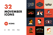 32 Movember Icons, an Illustration by Hello Mister Frank (Thumbnail 1 of 4)