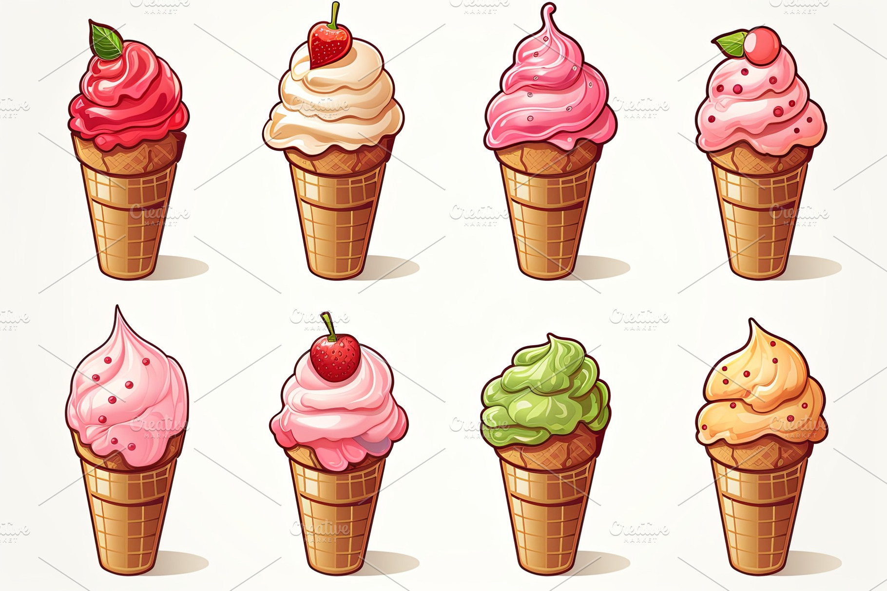 Set of colorful Ice cream cone carto, a Food & Drink Photo by Pixeness