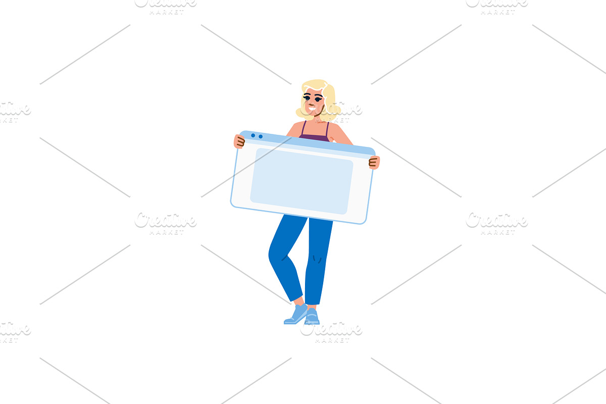 Woman showing big empty web browser, a Technology Illustration by pikepicture