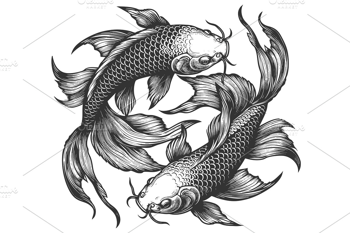 Two Koi Fish in Circular Flow Design, an Animal Illustration by AlexArt