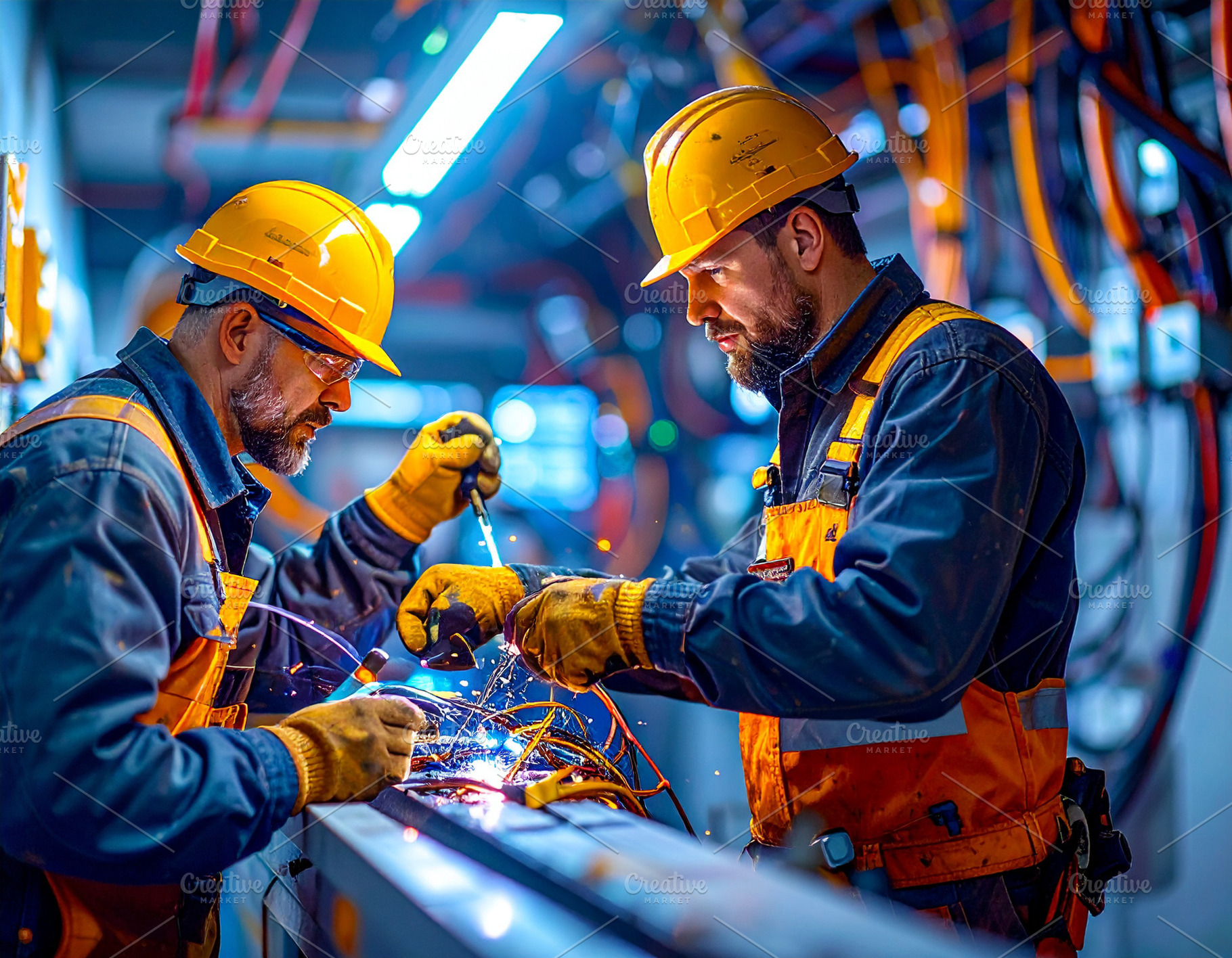 Two electricians collaborating on an electrical installation, a Photo by DanFLCreativo