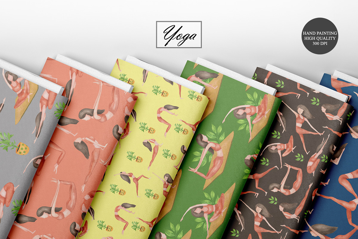 Watercolor Yoga Seamless Patterns, a Sport Illustration by OlDm_Shop (Photo 3 of 10)