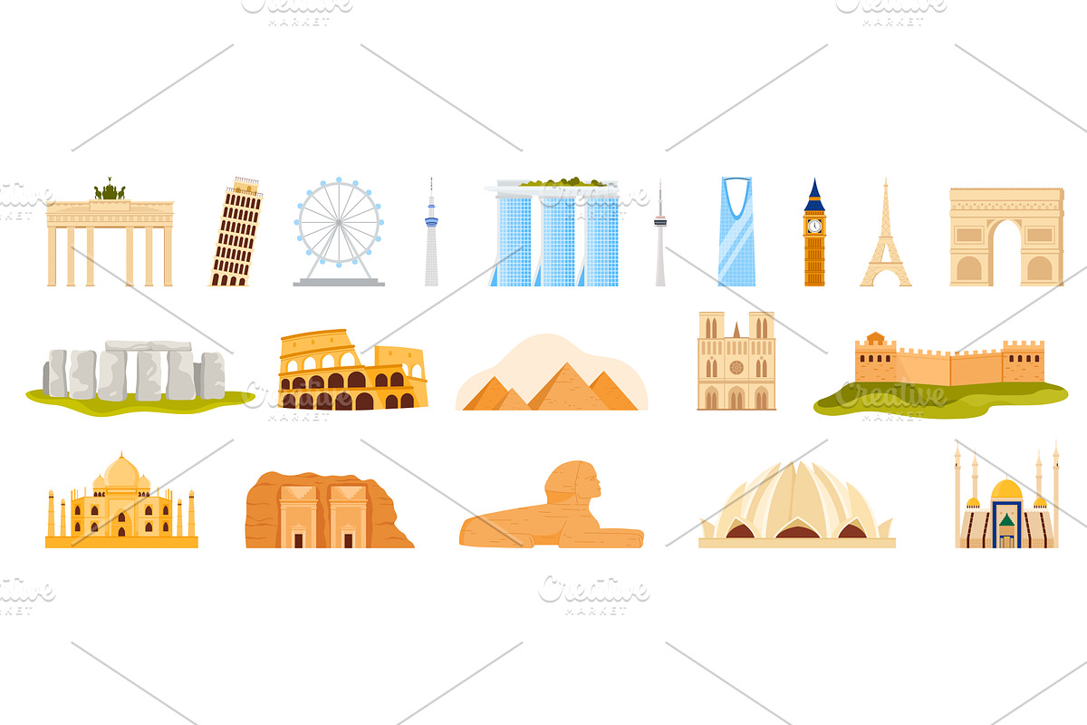 Collection of world monuments and, an Object Illustration by Flashvector